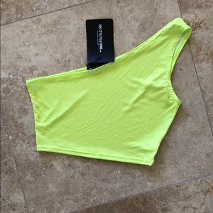 lime green one shoulder crop top